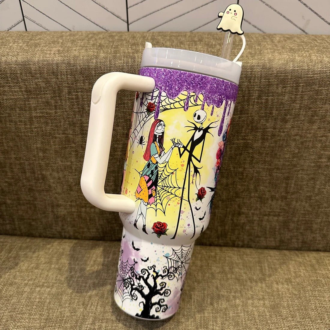 🔥40oz sally x jack Skellington Tumbler Noctilucent 🚚 Free shipping - Luxlany